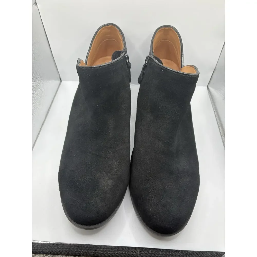 Vionic 10 Wide Marissa Black Suede Ankle Boots Croc Embossed Arch Support Boho